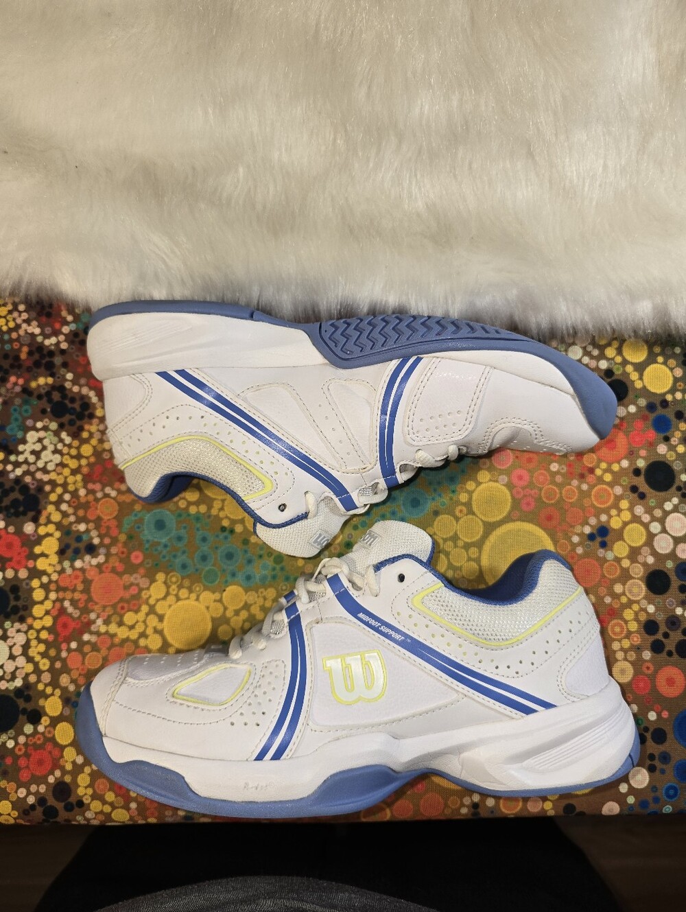 Wilson Rush Pro Women's Tennis Shoe White Sneakers with Blue and Yellow Accents - Picture 4 of 14